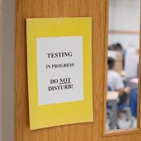 testing sign on classroom door